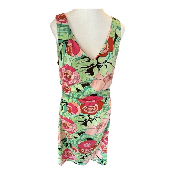 Vintage Y2K BCBG Floral Ruched V-Neck Cap sleeve Dress Size L - Picture 4 of 6